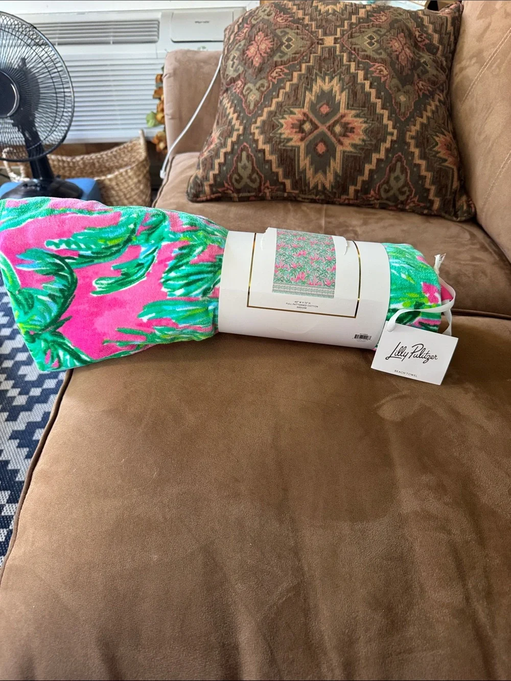 Lilly Pulitzer Vibrant Pink and Green Palm-Print Throw